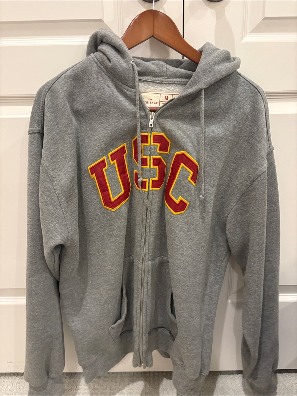 Vintage Gray USC Zip Front Hoodie with Red & Gold Logo